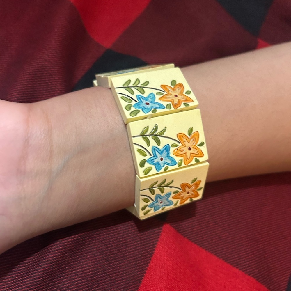 Yellow and Blue Floral Cuff Bracelet - Picture 5 of 5